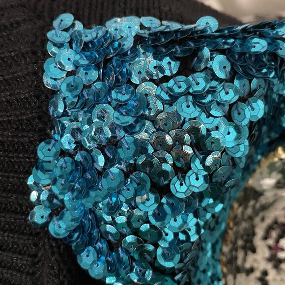 Vintage Victoria Harbour Black Sequin Argyle Sweater Embellished Holiday Medium - Picture 11 of 11